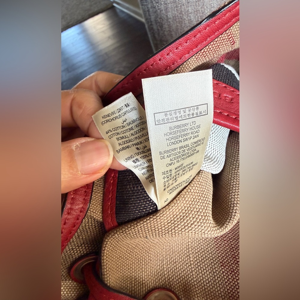 Burberry Beige Canvas Backpack with Red Heart Print and Red Leather Trim - Picture 15 of 16